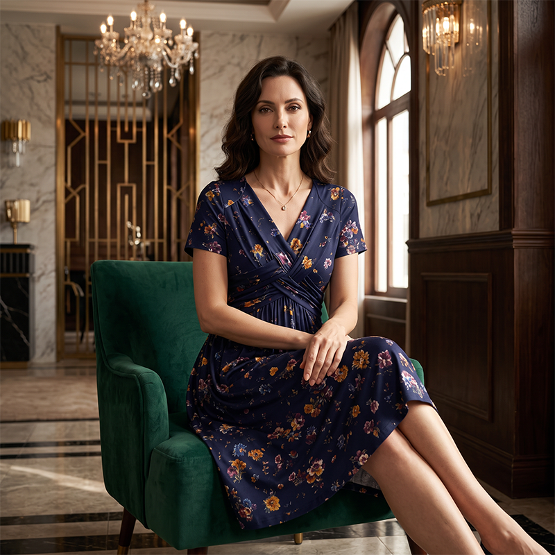🔥Clearance Sale---Women's V-Neck Floral Print Dress with Twist Waist