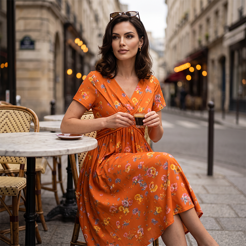 🔥Clearance Sale---Women's V-Neck Floral Print Dress with Twist Waist