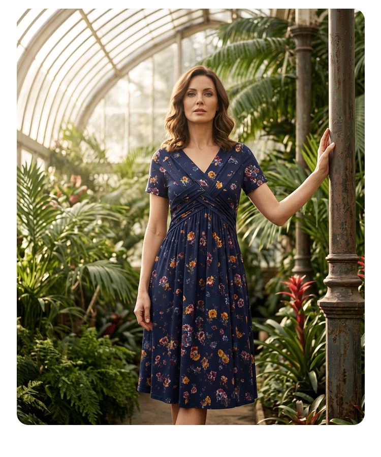 🔥Clearance Sale---Women's V-Neck Floral Print Dress with Twist Waist