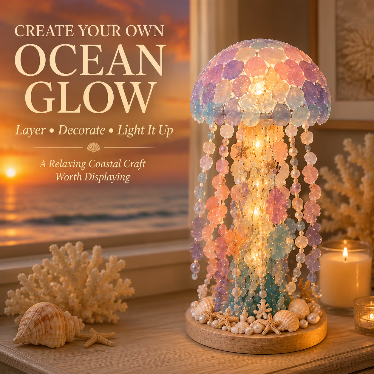 🌊 Beginner-Friendly DIY Glowing Sea Glass-Style Ocean Art Kit Collection | Complete Kit with Sea Glass-Style Pieces, LED Lights & Step-by-Step Guide Included 💕
