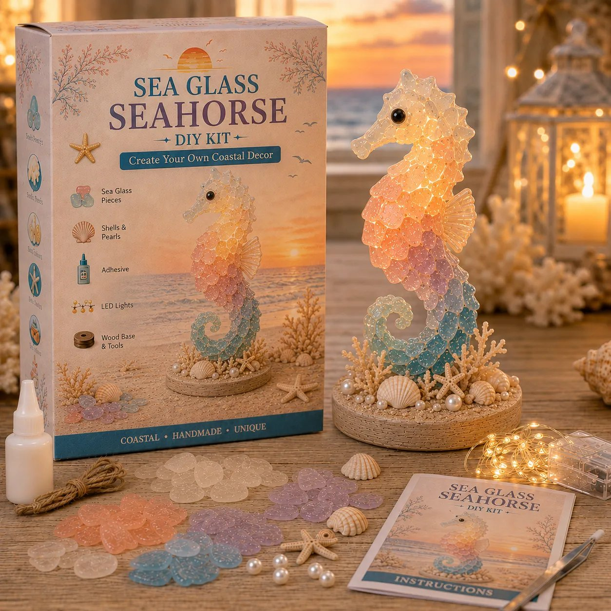 🌊 Beginner-Friendly DIY Glowing Sea Glass-Style Ocean Art Kit Collection | Complete Kit with Sea Glass-Style Pieces, LED Lights & Step-by-Step Guide Included 💕
