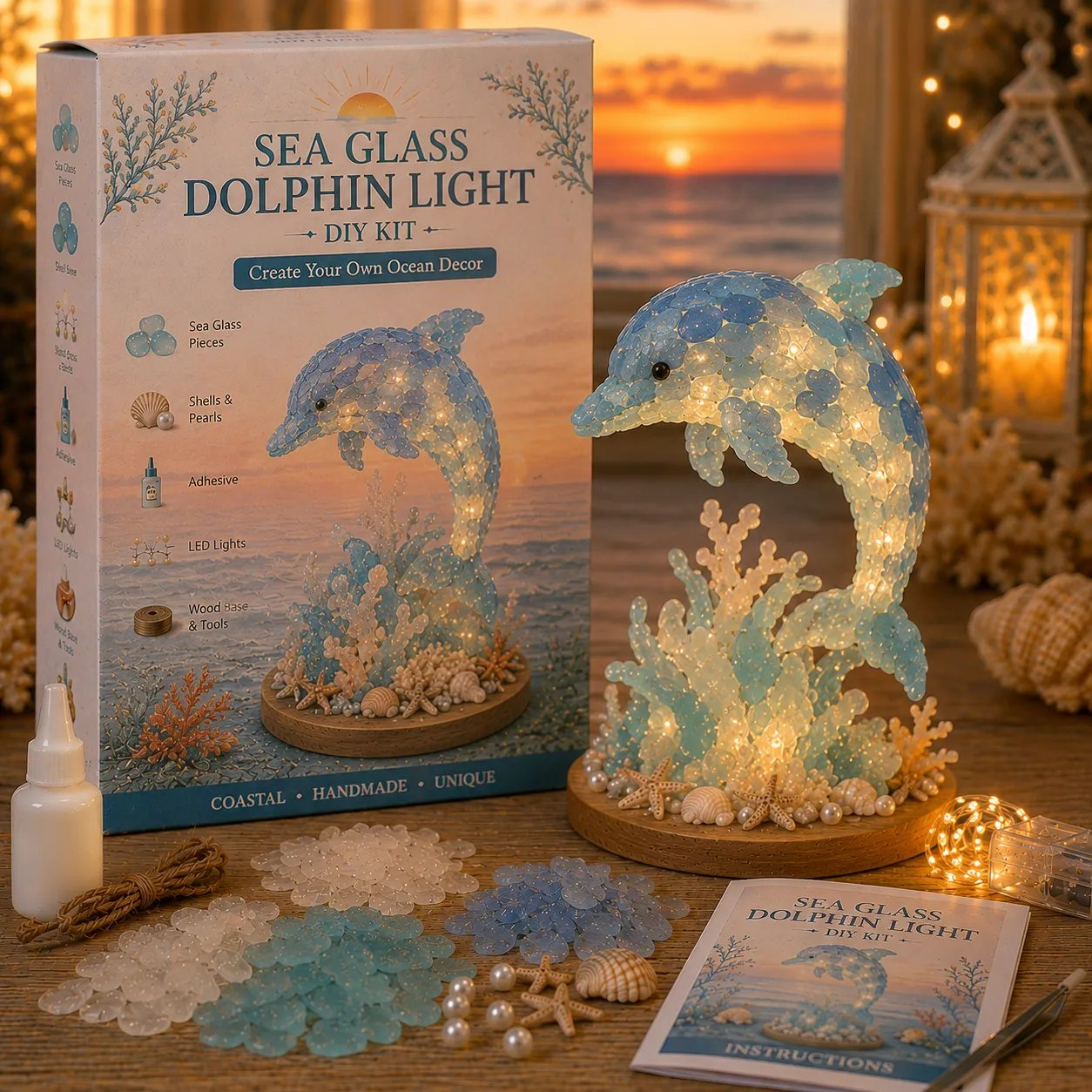 🌊 Beginner-Friendly DIY Glowing Sea Glass-Style Ocean Art Kit Collection | Complete Kit with Sea Glass-Style Pieces, LED Lights & Step-by-Step Guide Included 💕