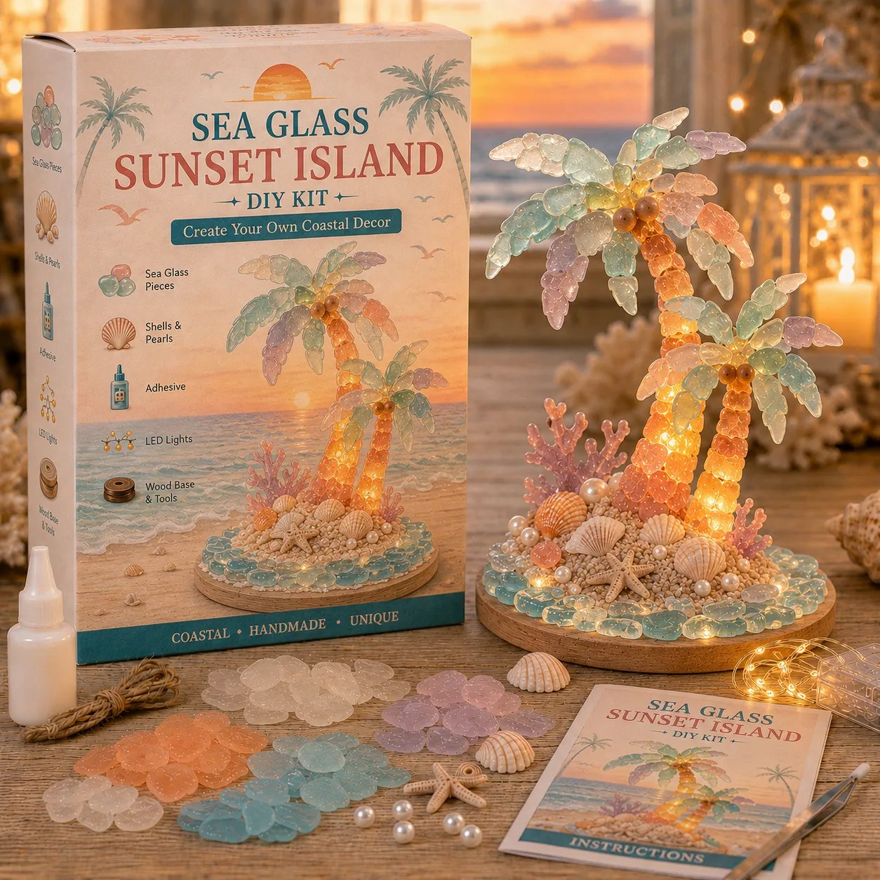 🌊 Beginner-Friendly DIY Glowing Sea Glass-Style Ocean Art Kit Collection | Complete Kit with Sea Glass-Style Pieces, LED Lights & Step-by-Step Guide Included 💕