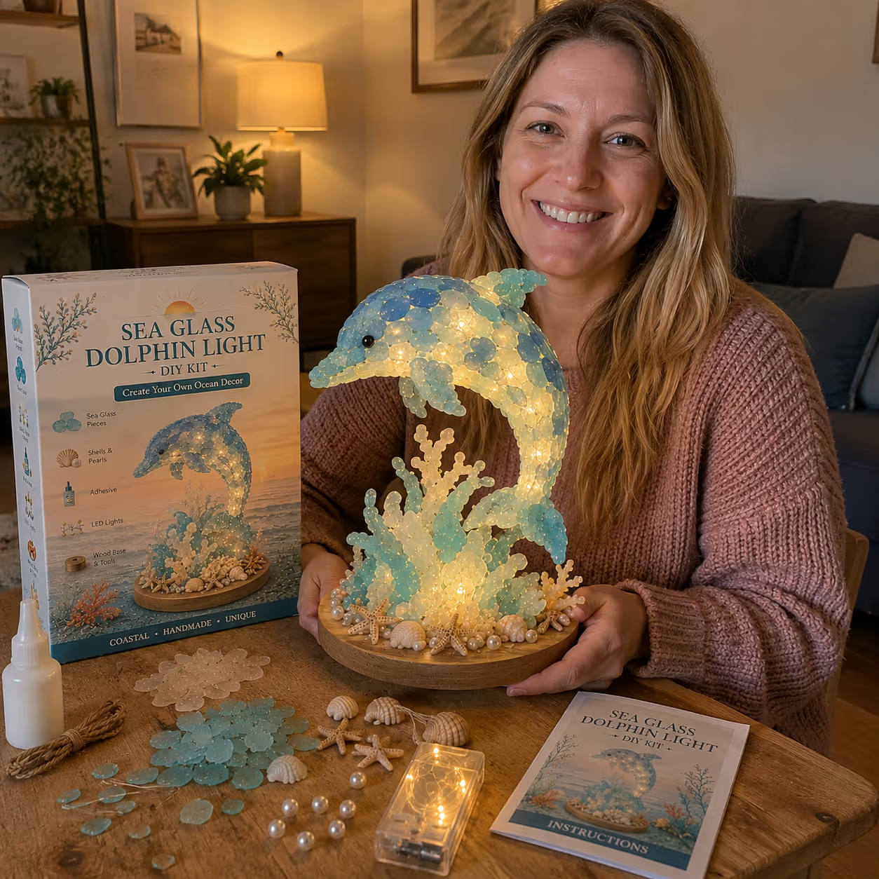 🌊 Beginner-Friendly DIY Glowing Sea Glass-Style Ocean Art Kit Collection | Complete Kit with Sea Glass-Style Pieces, LED Lights & Step-by-Step Guide Included 💕