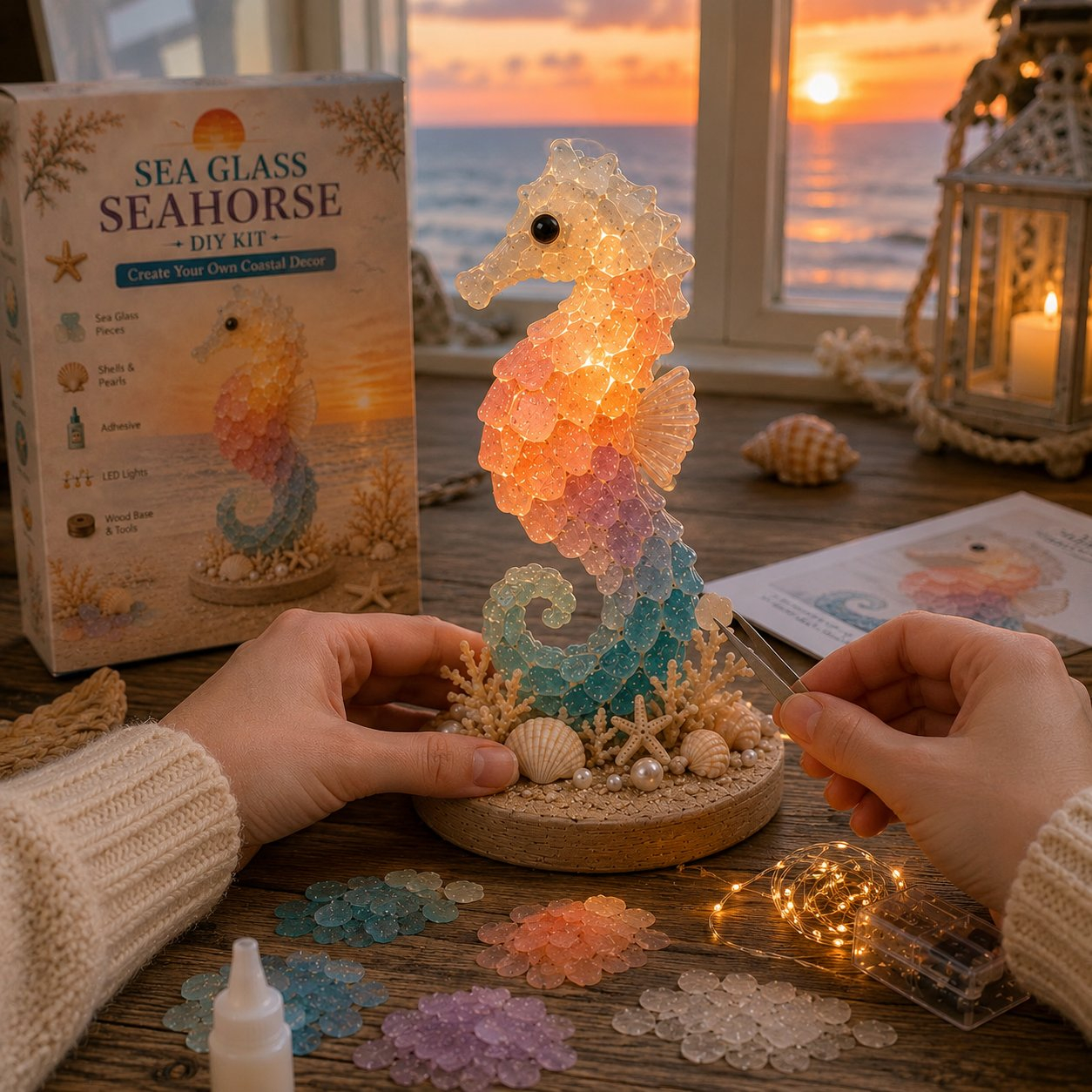 🌊 Beginner-Friendly DIY Glowing Sea Glass-Style Ocean Art Kit Collection | Complete Kit with Sea Glass-Style Pieces, LED Lights & Step-by-Step Guide Included 💕