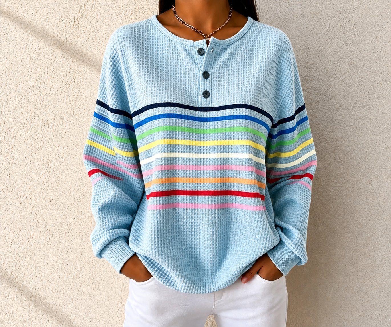🛒Clearance Sale🔥 Women's Striped Waffle POLO Casual Sweatshirt