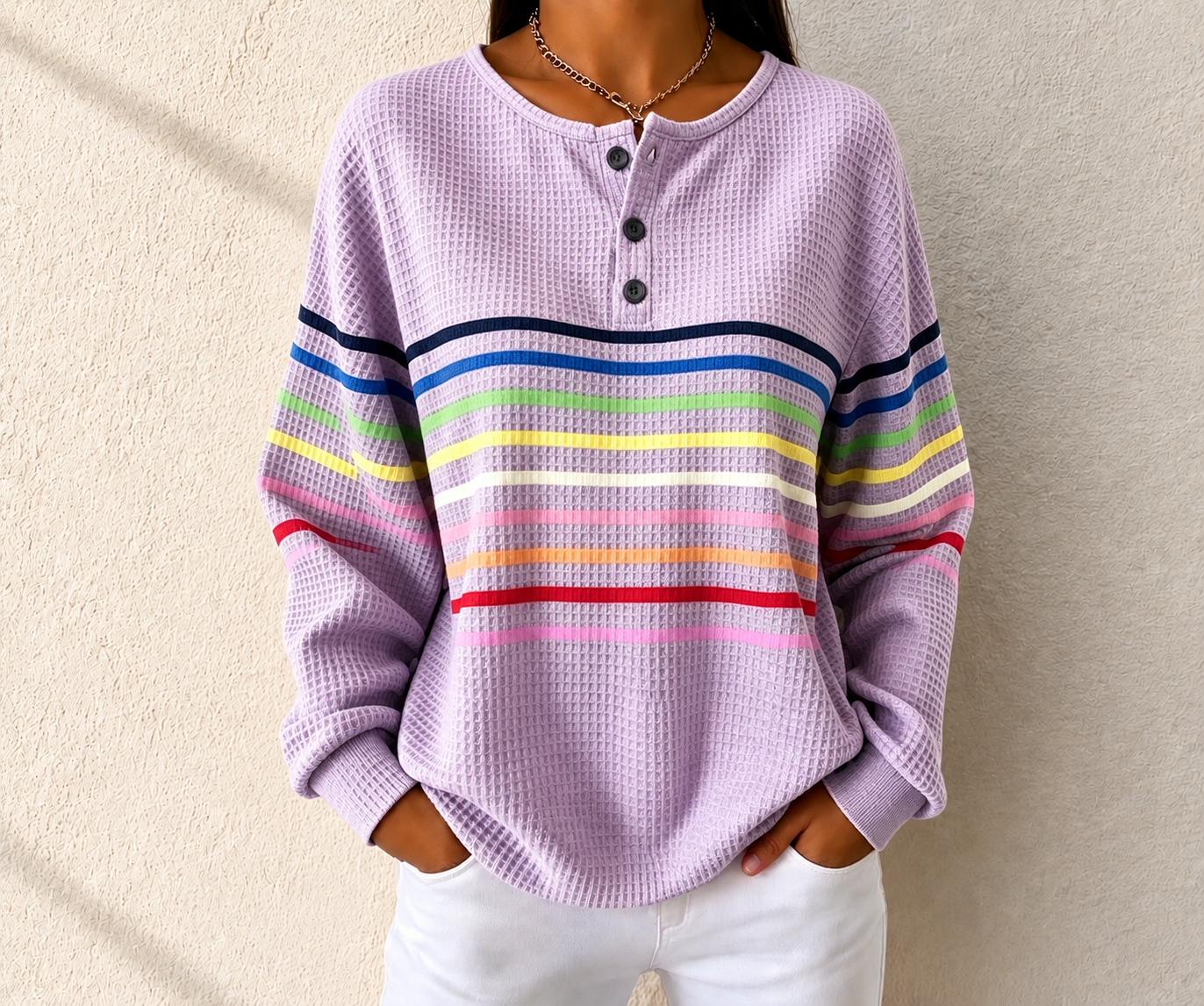 🛒Clearance Sale🔥 Women's Striped Waffle POLO Casual Sweatshirt