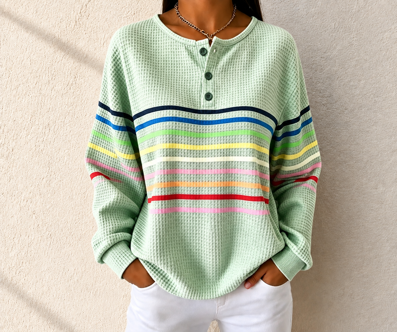 🛒Clearance Sale🔥 Women's Striped Waffle POLO Casual Sweatshirt