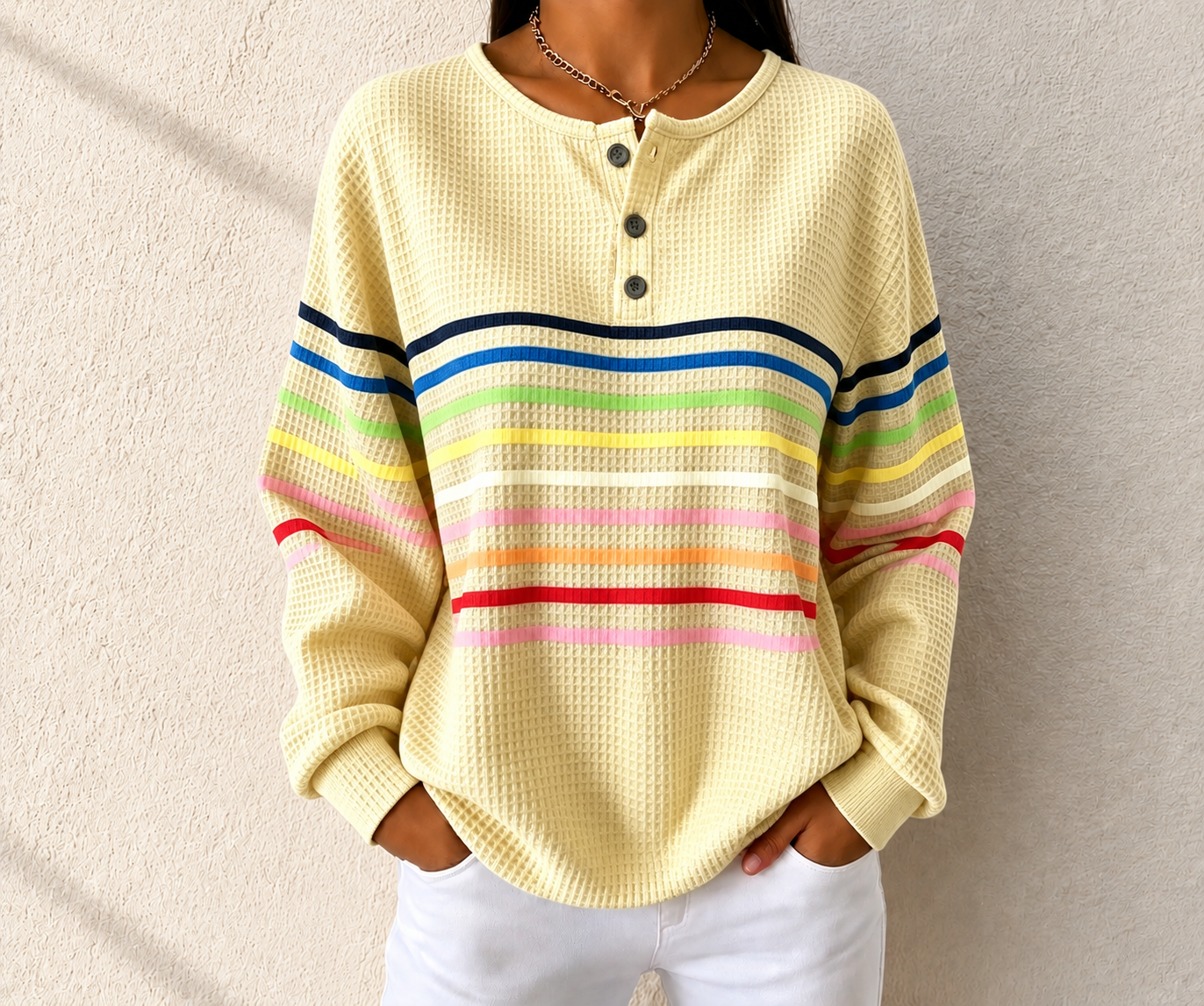 🛒Clearance Sale🔥 Women's Striped Waffle POLO Casual Sweatshirt