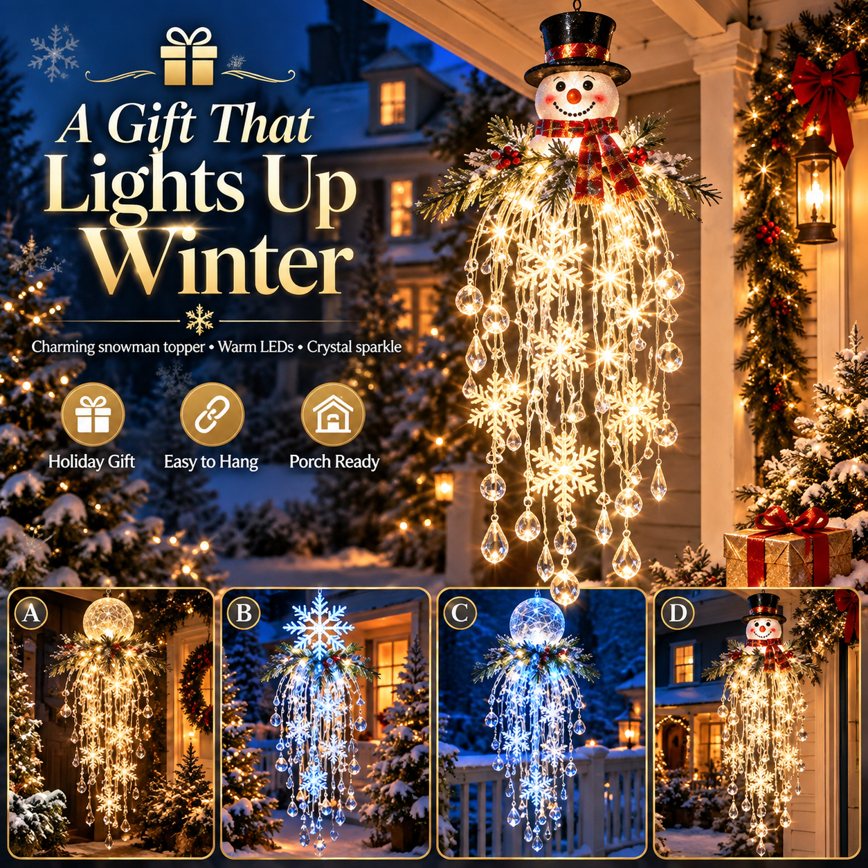 ❄️Crystal Cascade Christmas Light – Hanging Snowflake & Crystal LED Porch Décor ✨