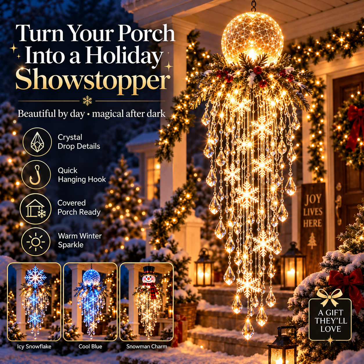 ❄️Crystal Cascade Christmas Light – Hanging Snowflake & Crystal LED Porch Décor ✨