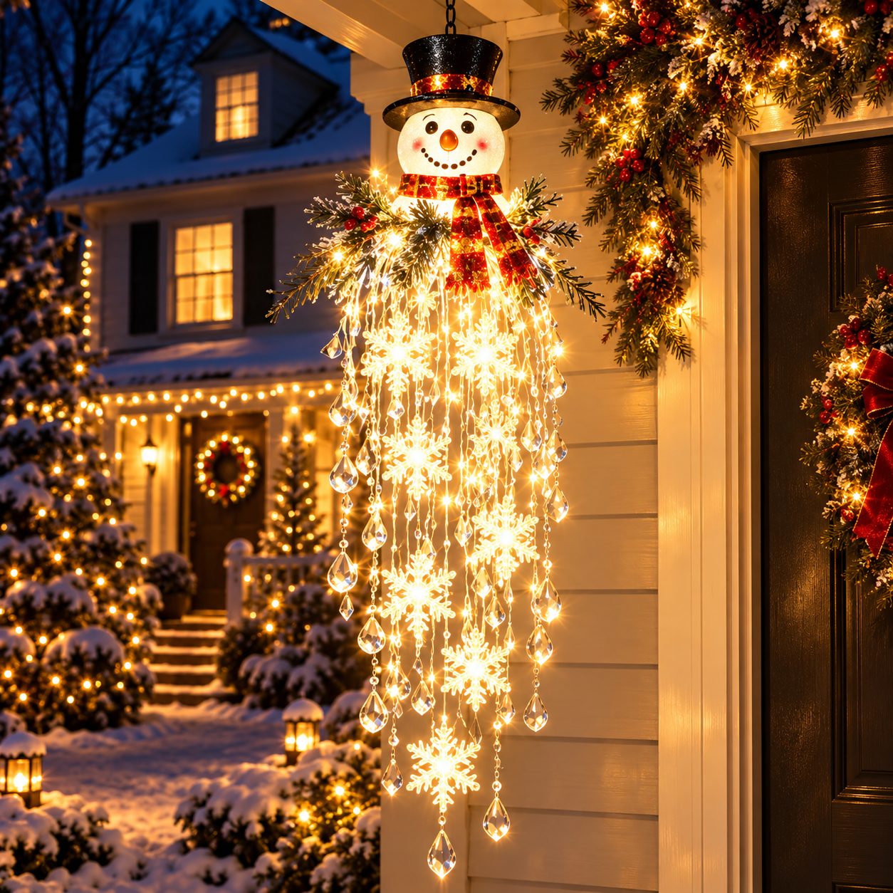 ❄️Crystal Cascade Christmas Light – Hanging Snowflake & Crystal LED Porch Décor ✨