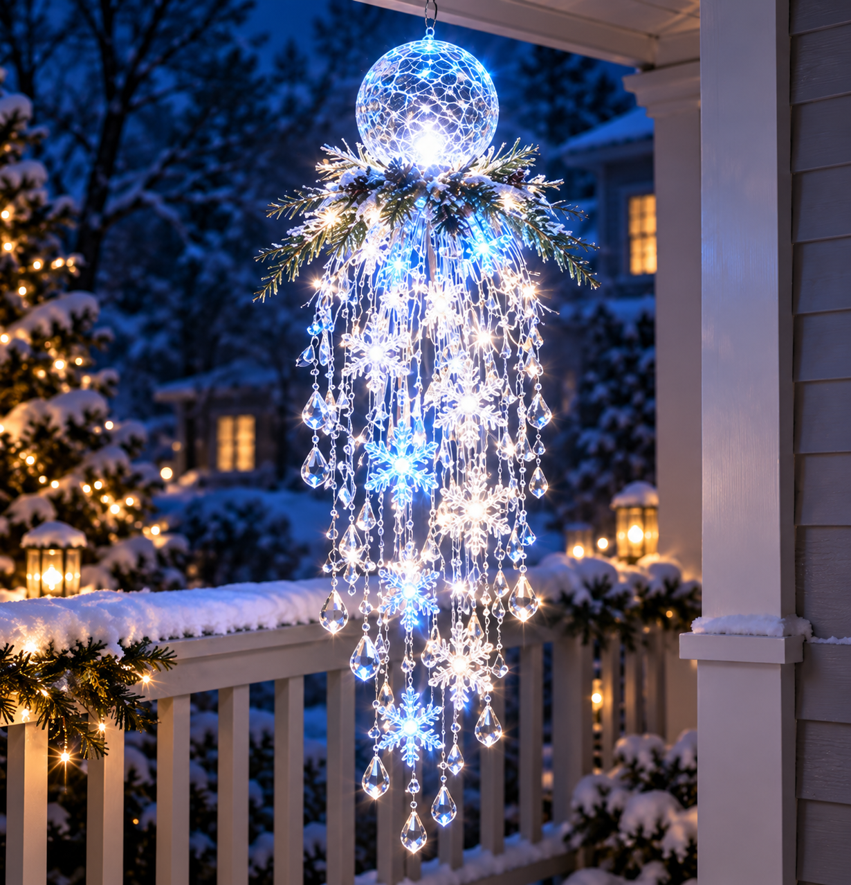 ❄️Crystal Cascade Christmas Light – Hanging Snowflake & Crystal LED Porch Décor ✨