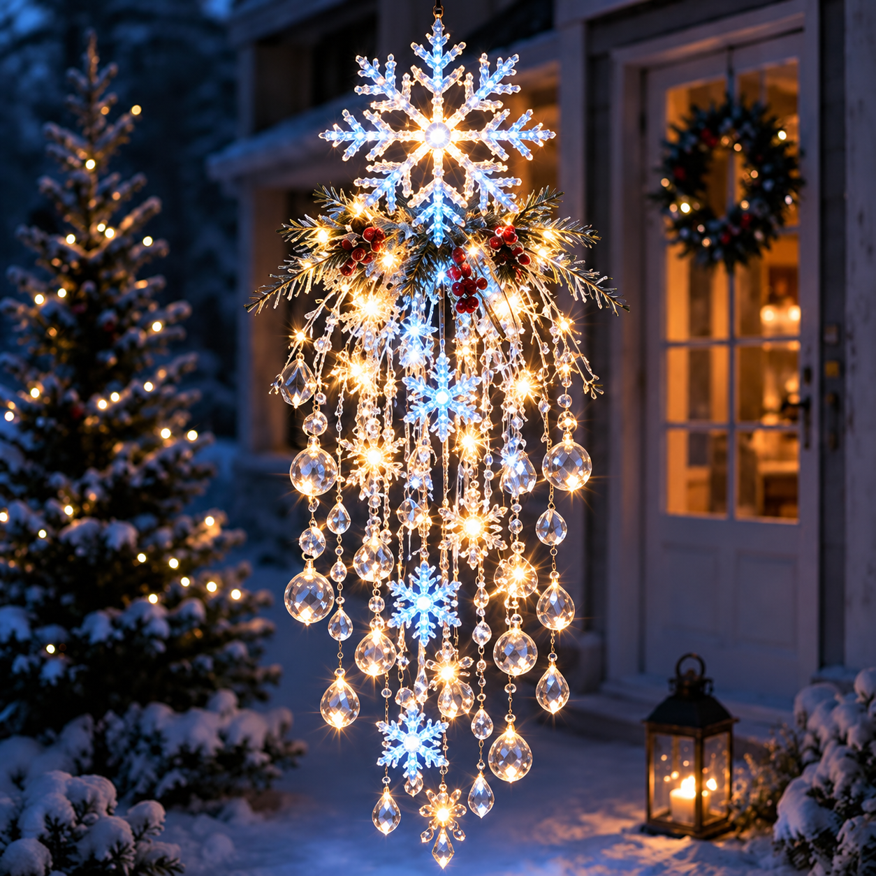 ❄️Crystal Cascade Christmas Light – Hanging Snowflake & Crystal LED Porch Décor ✨