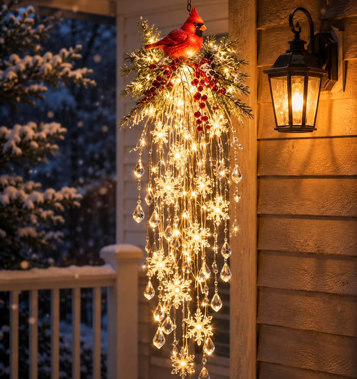 ❄️Crystal Cascade Christmas Light – Hanging Snowflake & Crystal LED Porch Décor ✨