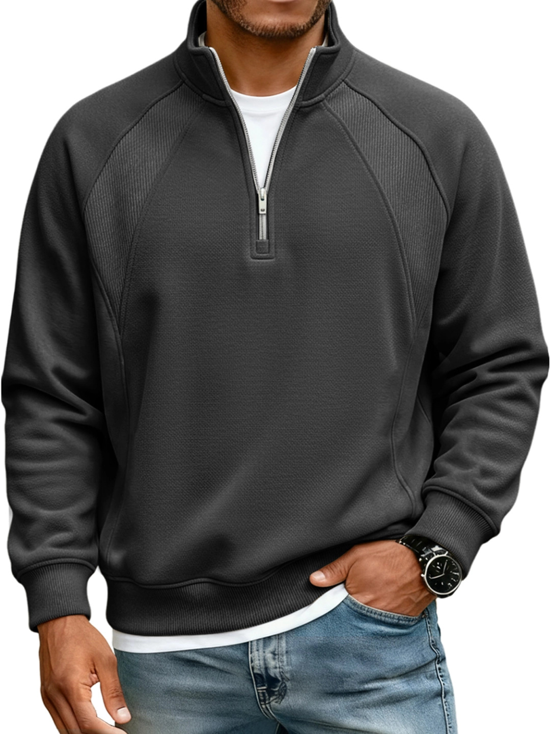 Men's Half-Zip Stand-Collar Sweatshirt