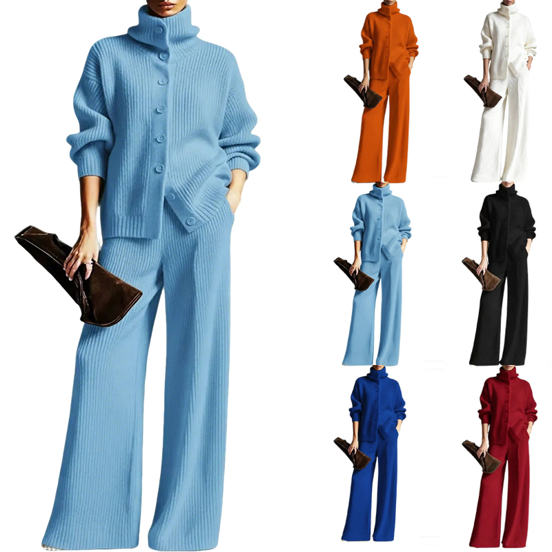  Women's Cozy Cardigan Sweater and Pants Two-Piece Set 
