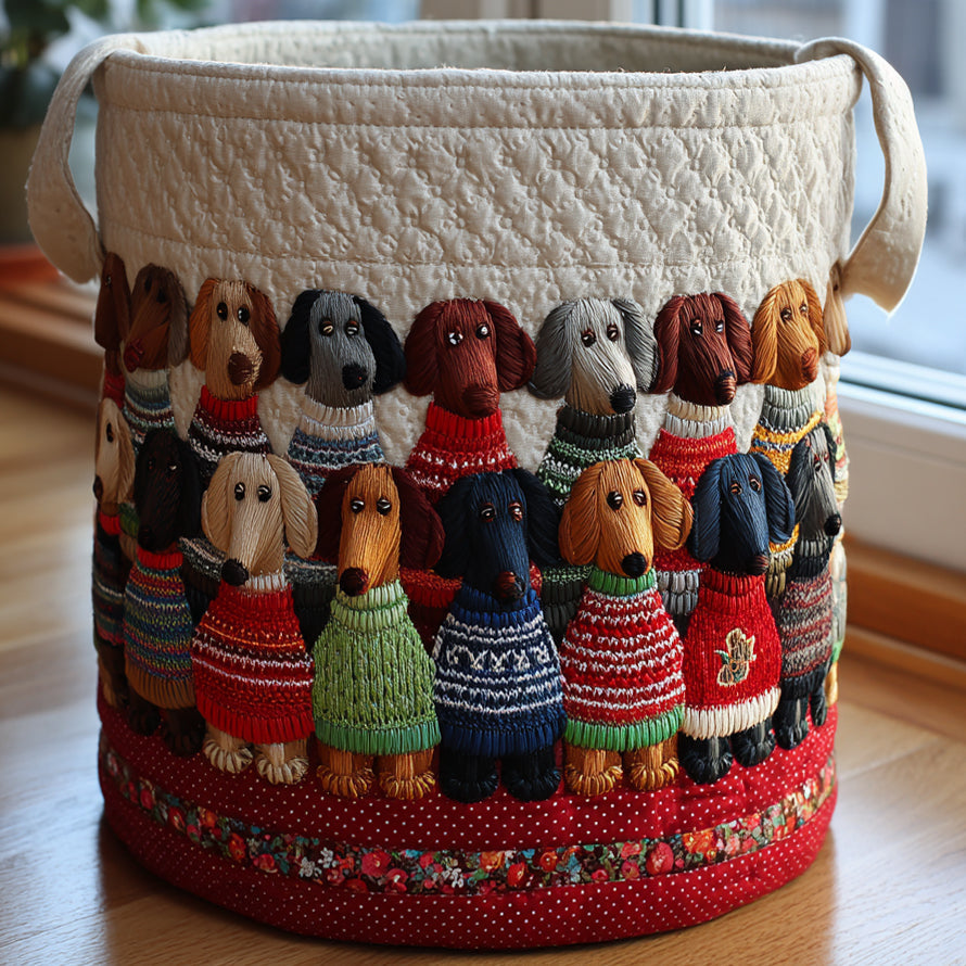 Dog Quilted Laundry Basket