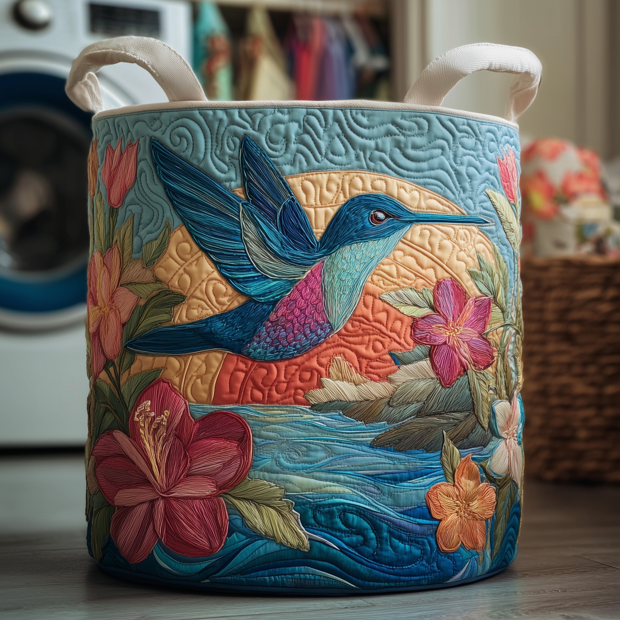 Pastoral Style Quilted Laundry Basket