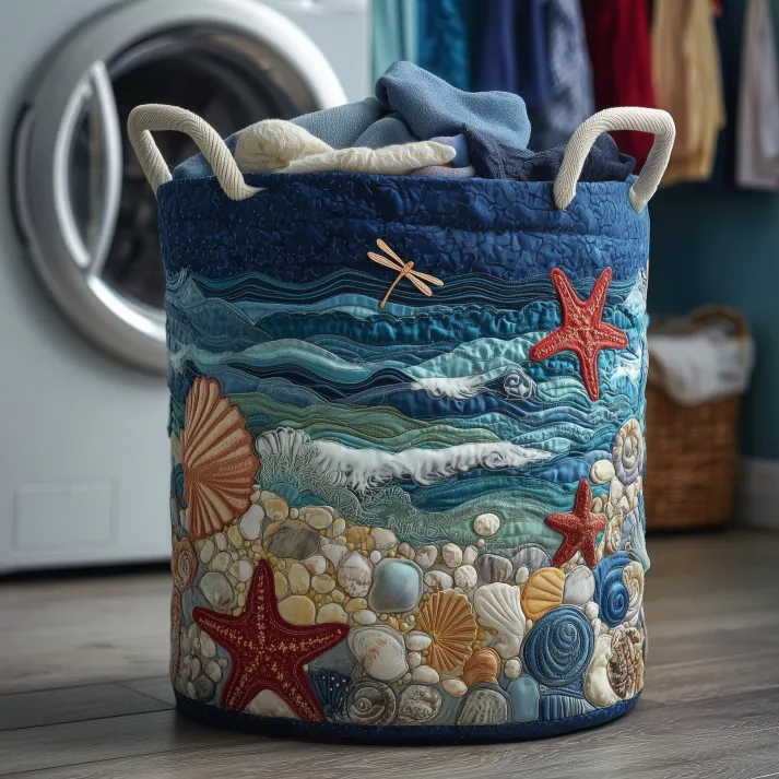 Ocean Quilted Laundry Basket
