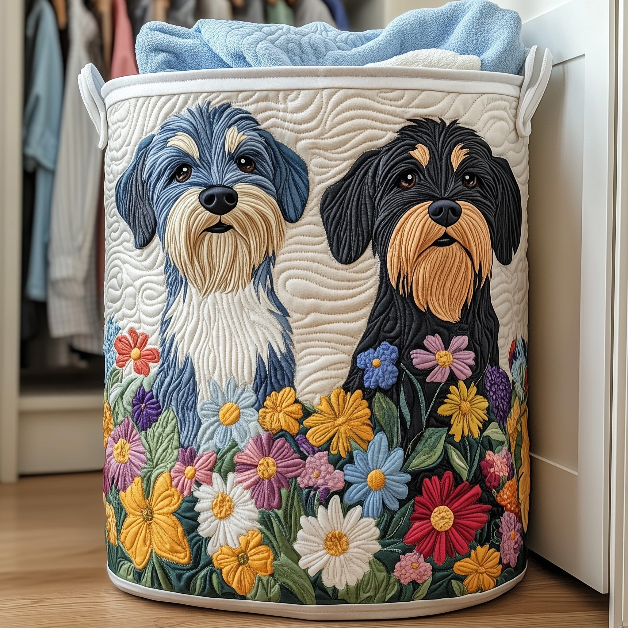 Dog Quilted Laundry Basket