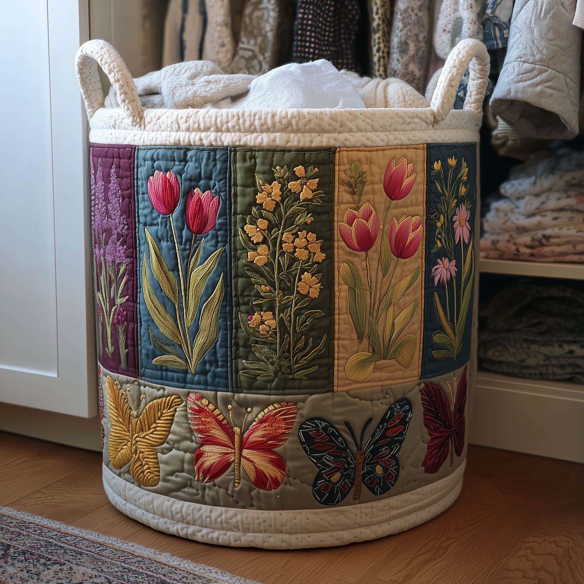 Pastoral Style Quilted Laundry Basket