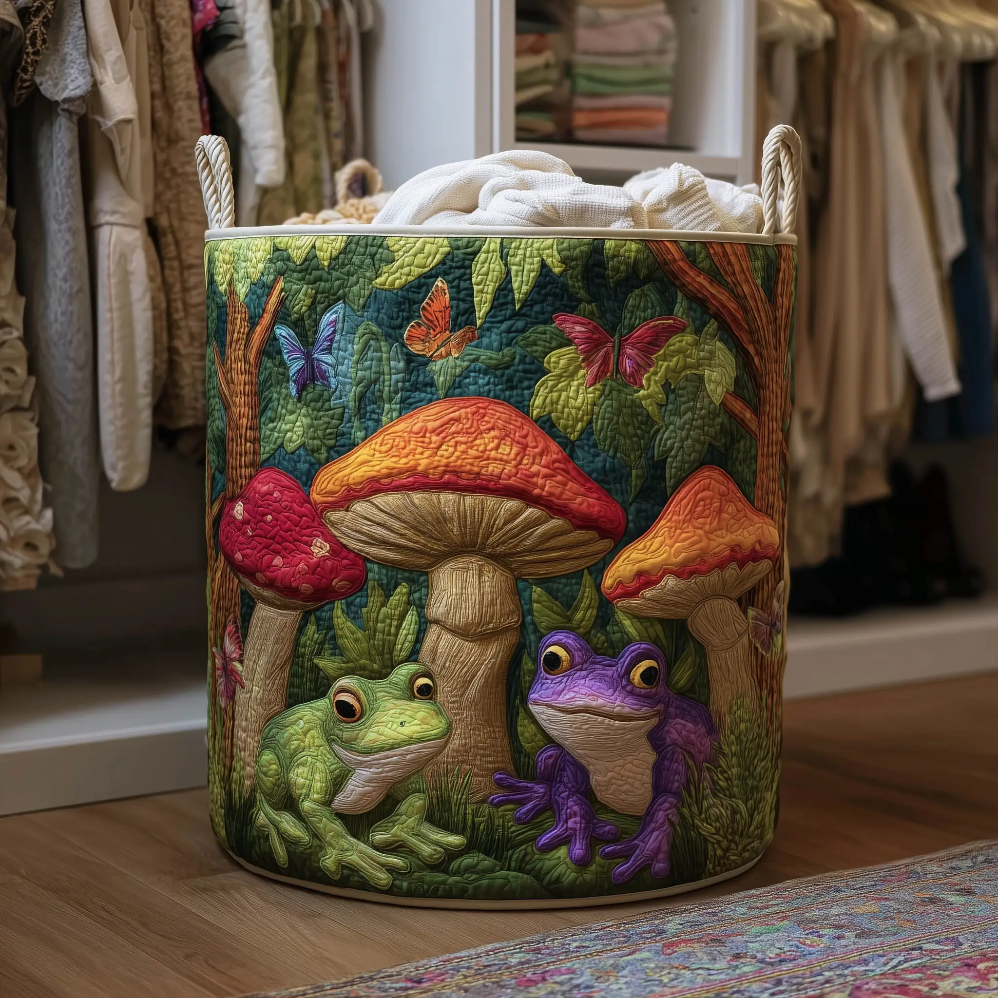 ⚠️Only a Few Left --Artistic Vintage Fashion Illustrated Embroidered Quilted Laundry Basket
