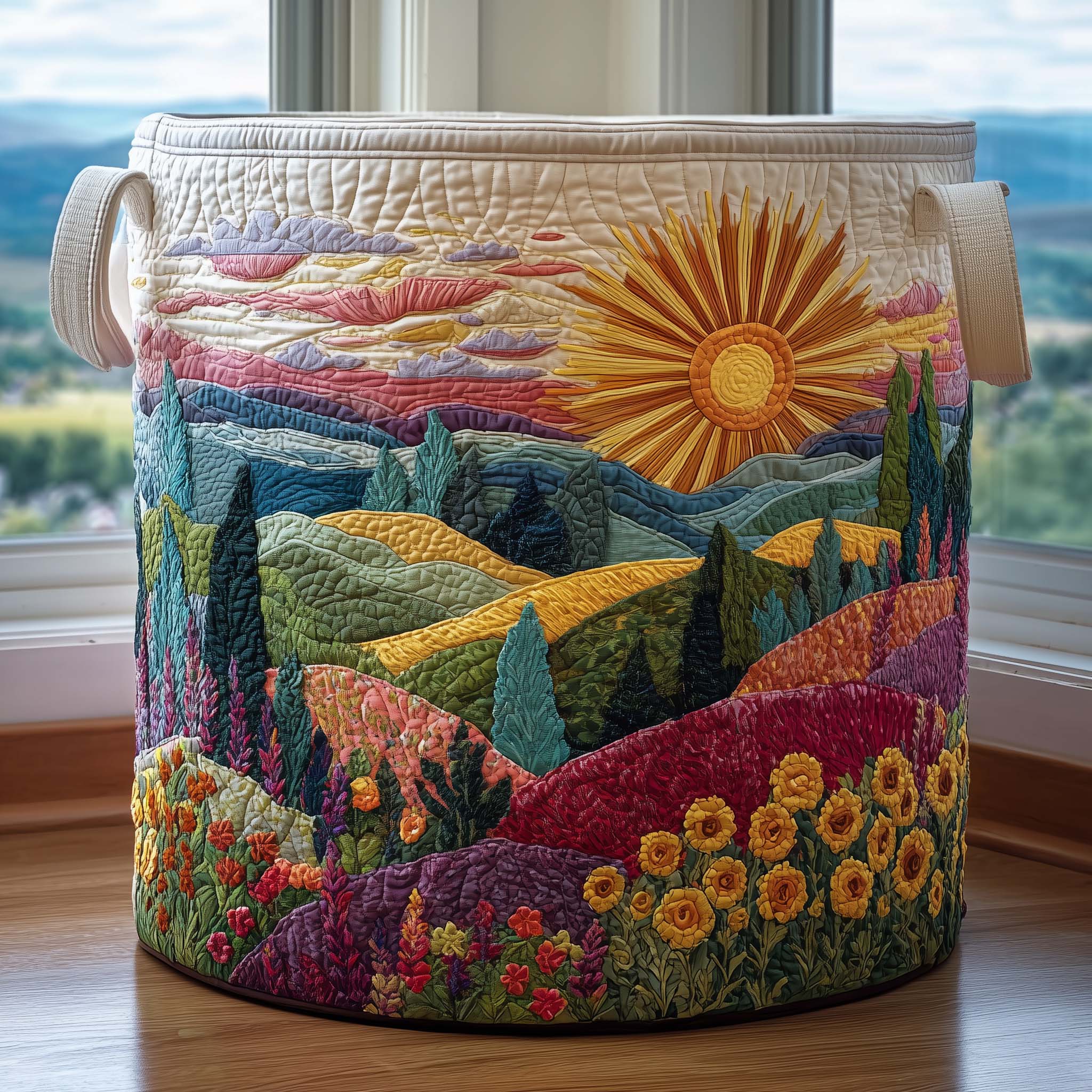 Pastoral Style Quilted Laundry Basket