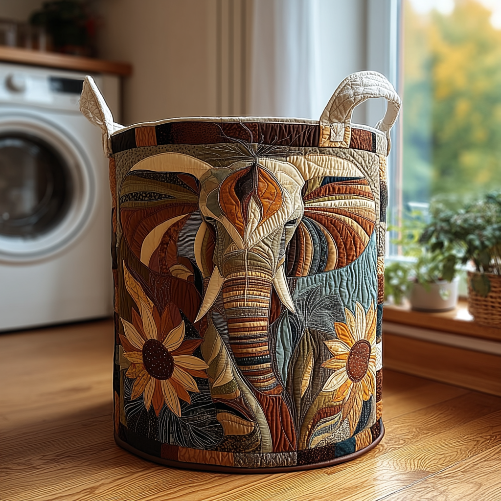 Mystic Elephant Quilted Laundry Basket NCU0DDK614
