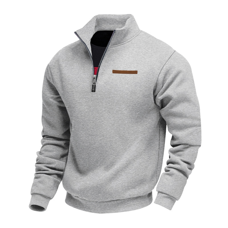 Men's Zip-Up Loose Stand Collar Pullover Sweatshirt