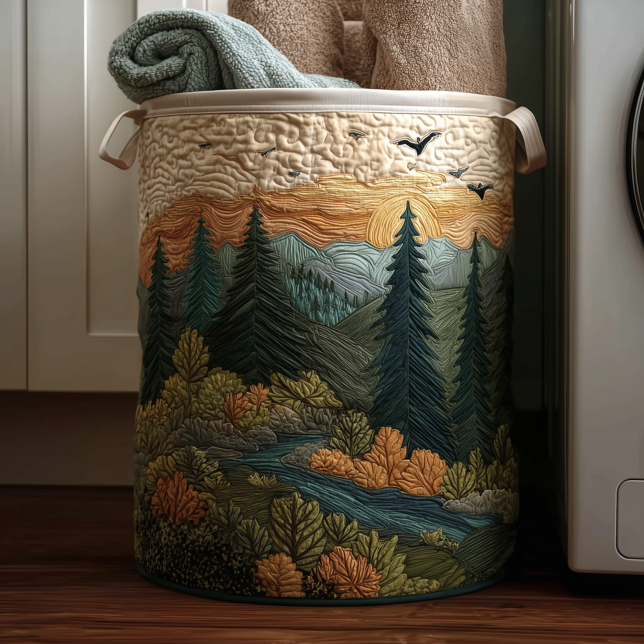 Peaceful Pines Quilted Laundry Basket NCU0TH2930