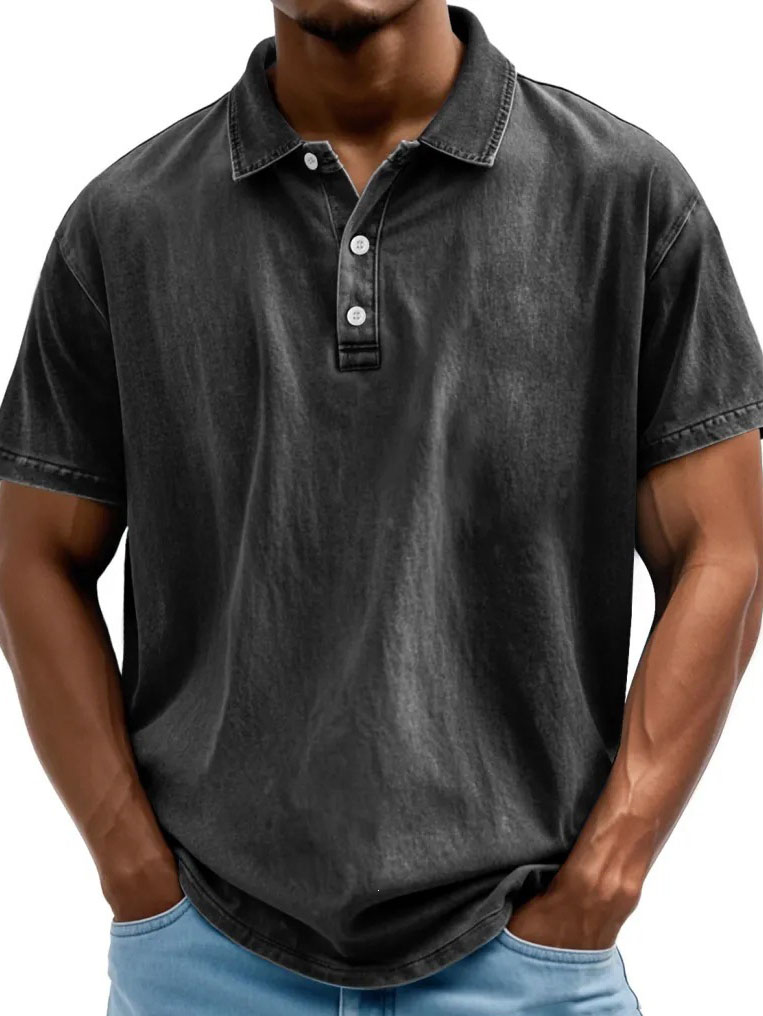 Clearance Sale🔥Men’s Vintage Washed Short Sleeve Polo Shirt, Casual Collared 3-Button Tee