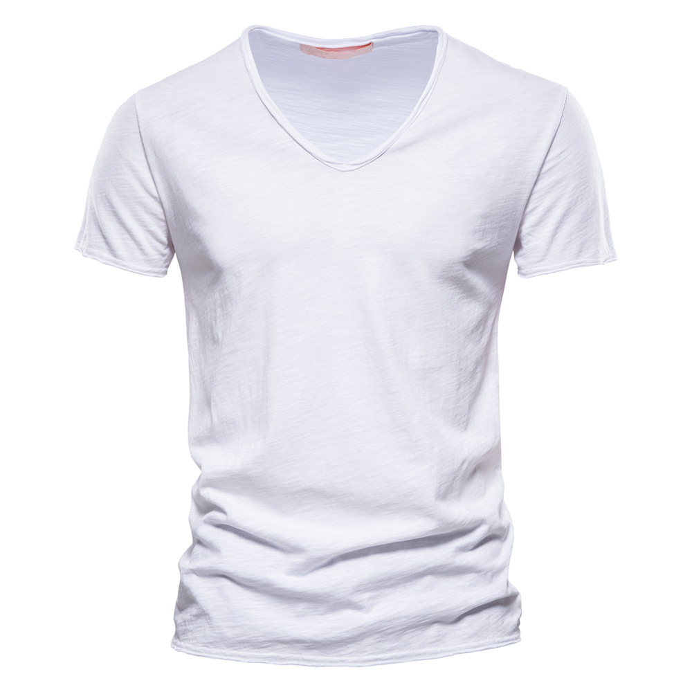 Men’s Solid 100% Cotton V-Neck Slim Fit Short Sleeve Casual Tee