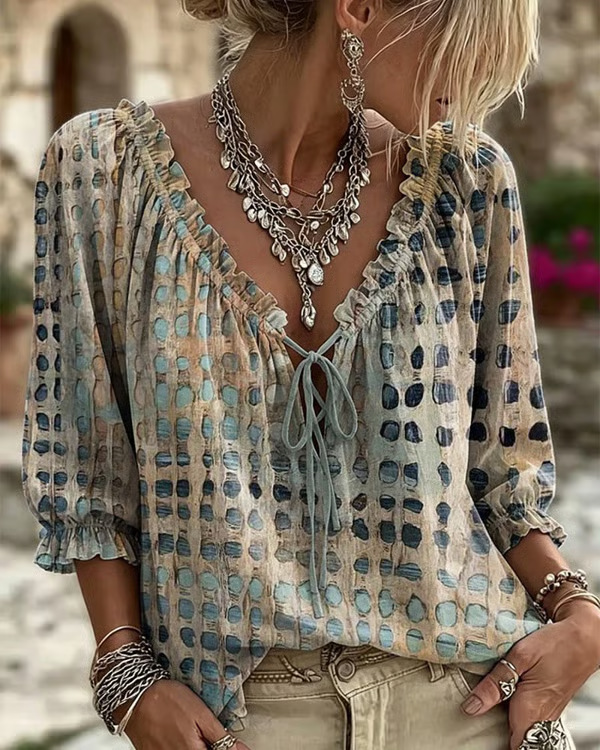 🔥Summer New Arrivals Sale: 50% OFF🛒 Polka Dot Lace Up Blouse