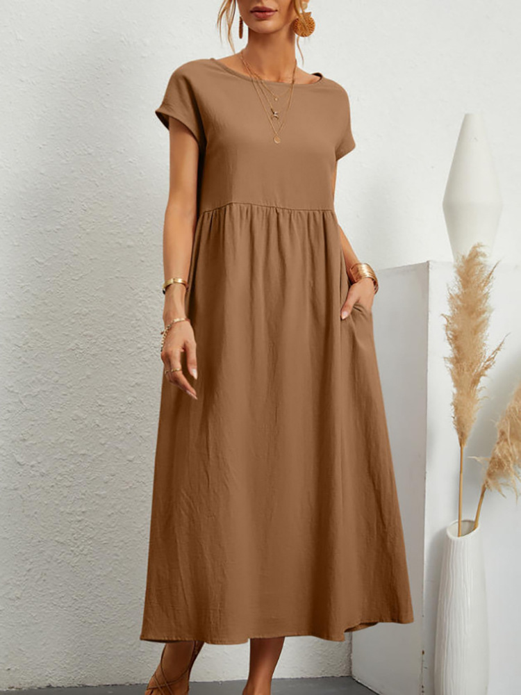 Last Day Promotion! 🔥Women’s Short Sleeve Midi Dress with Side Pockets👗
