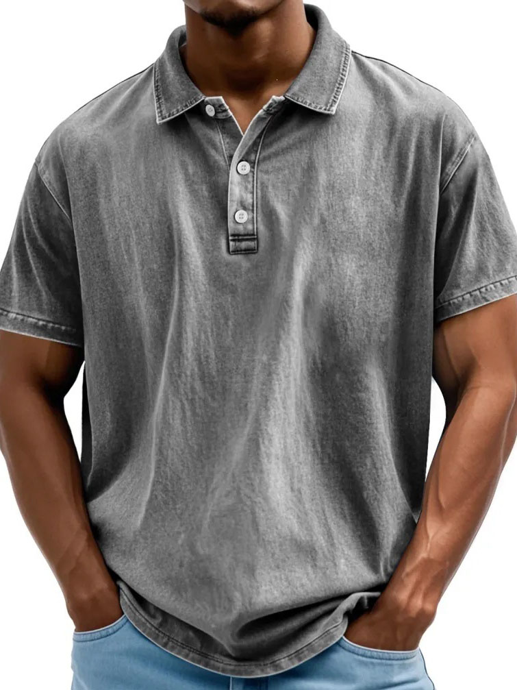Clearance Sale🔥Men’s Vintage Washed Short Sleeve Polo Shirt, Casual Collared 3-Button Tee