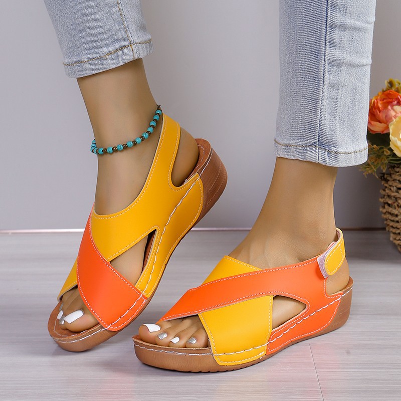 Women Platform Color Block Roman Sandals,Open Toe Beach Slides