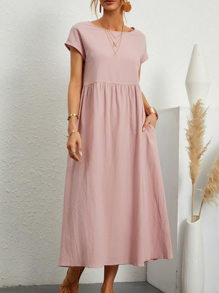 Last Day Promotion! 🔥Women’s Short Sleeve Midi Dress with Side Pockets👗