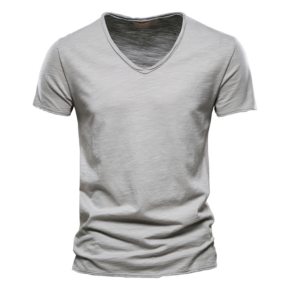 Men’s Solid 100% Cotton V-Neck Slim Fit Short Sleeve Casual Tee