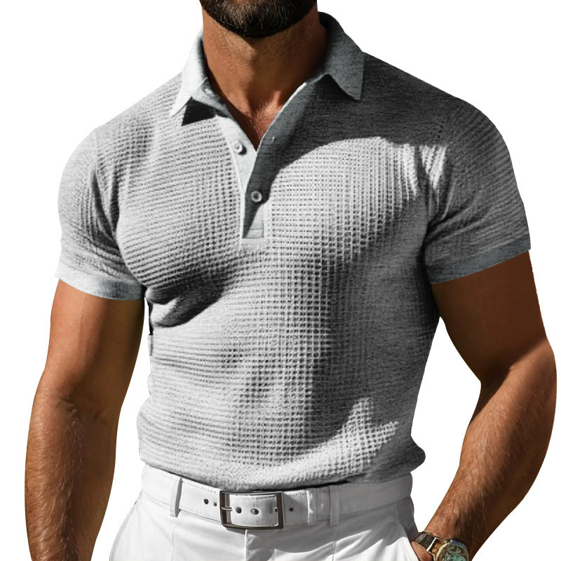 Waffle Short Sleeve Polo Shirt Men’s Fashion Summer Lapel Tops