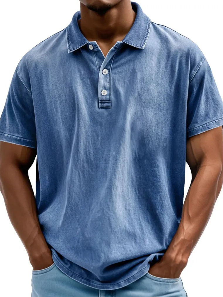 Clearance Sale🔥Men’s Vintage Washed Short Sleeve Polo Shirt, Casual Collared 3-Button Tee
