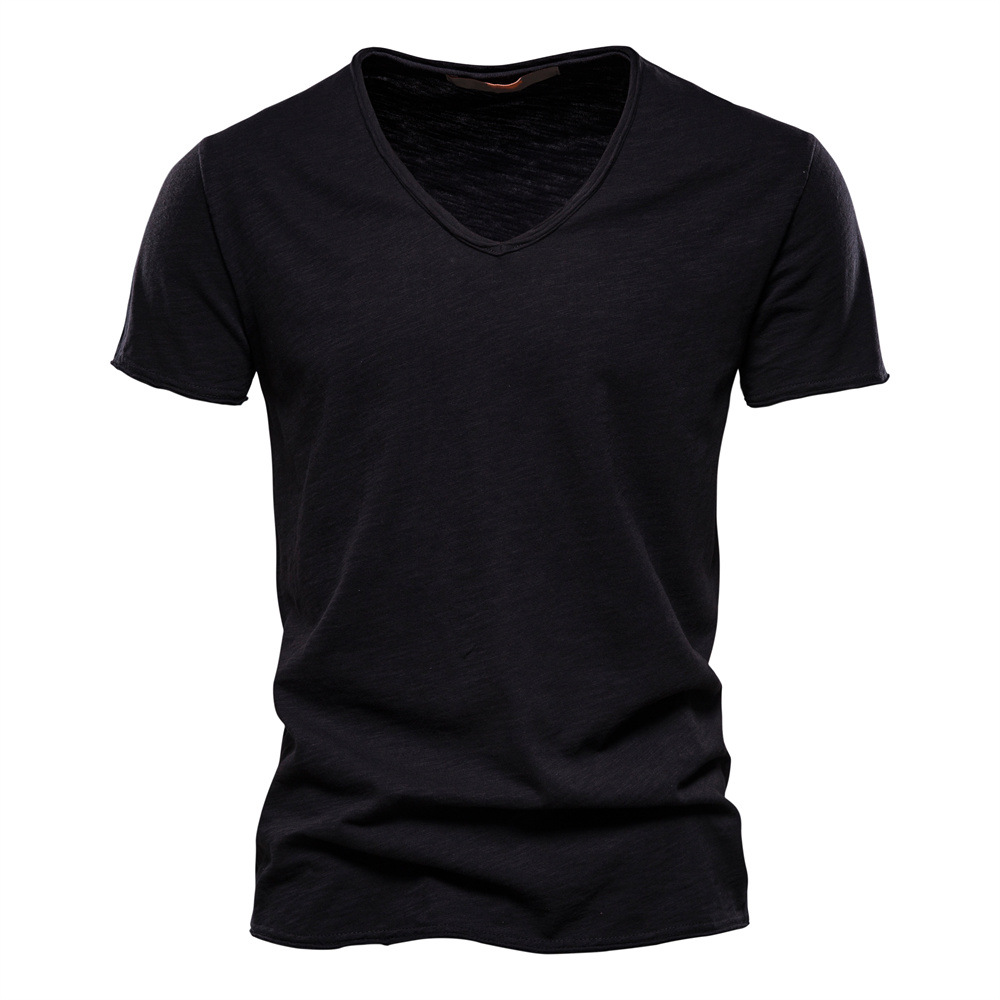 Men’s Solid 100% Cotton V-Neck Slim Fit Short Sleeve Casual Tee