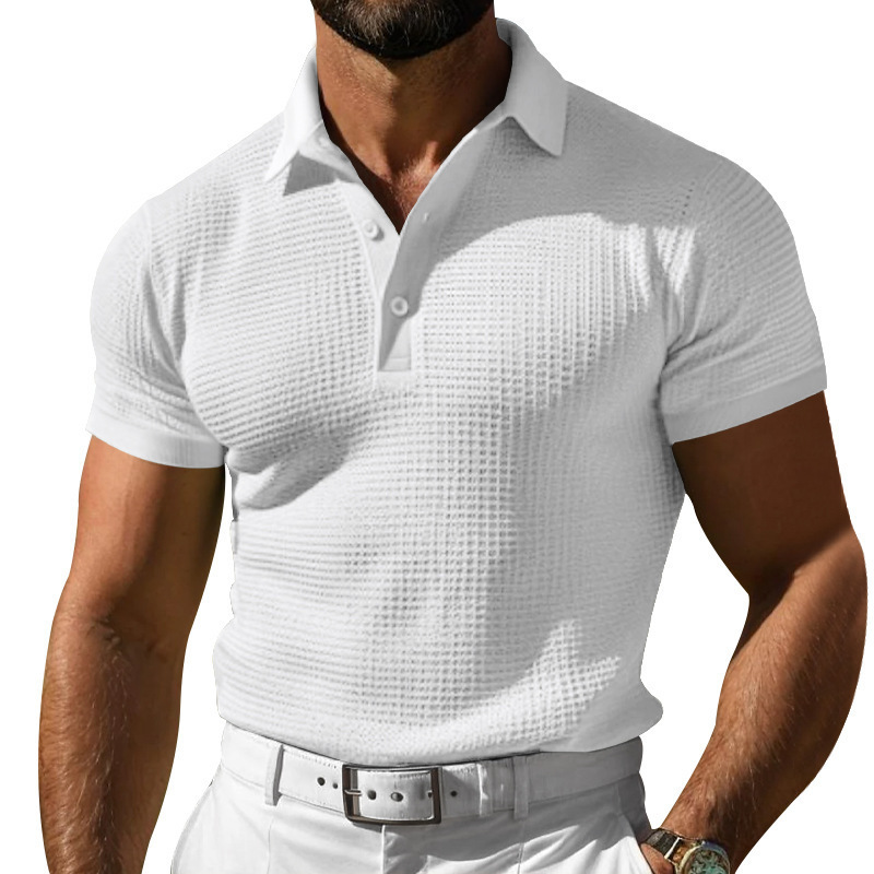 Waffle Short Sleeve Polo Shirt Men’s Fashion Summer Lapel Tops