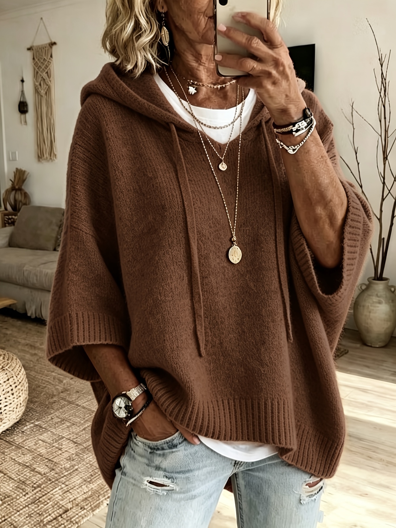 Plus Size Women’s Loose Drawstring Hooded Sweatshirt, Casual Spring Fall Daily Top