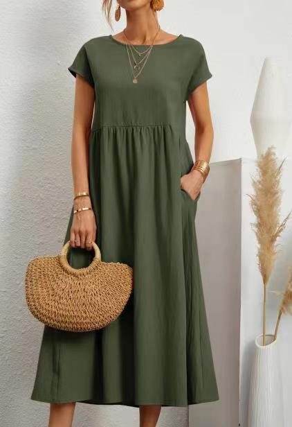 Last Day Promotion! 🔥Women’s Short Sleeve Midi Dress with Side Pockets👗