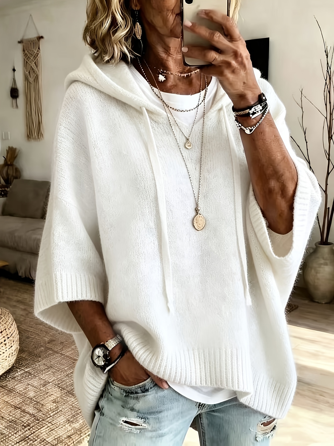 Plus Size Women’s Loose Drawstring Hooded Sweatshirt, Casual Spring Fall Daily Top