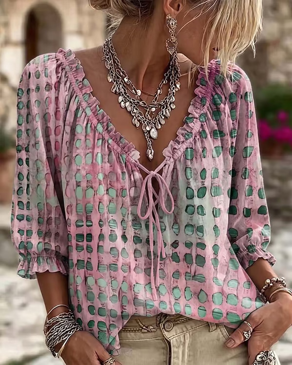 🔥Summer New Arrivals Sale: 50% OFF🛒 Polka Dot Lace Up Blouse