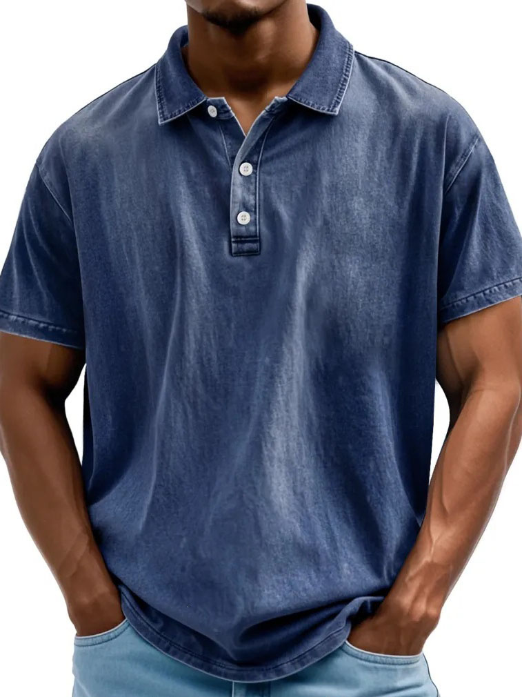 Clearance Sale🔥Men’s Vintage Washed Short Sleeve Polo Shirt, Casual Collared 3-Button Tee