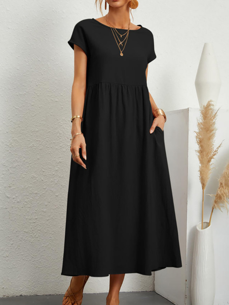 Last Day Promotion! 🔥Women’s Short Sleeve Midi Dress with Side Pockets👗