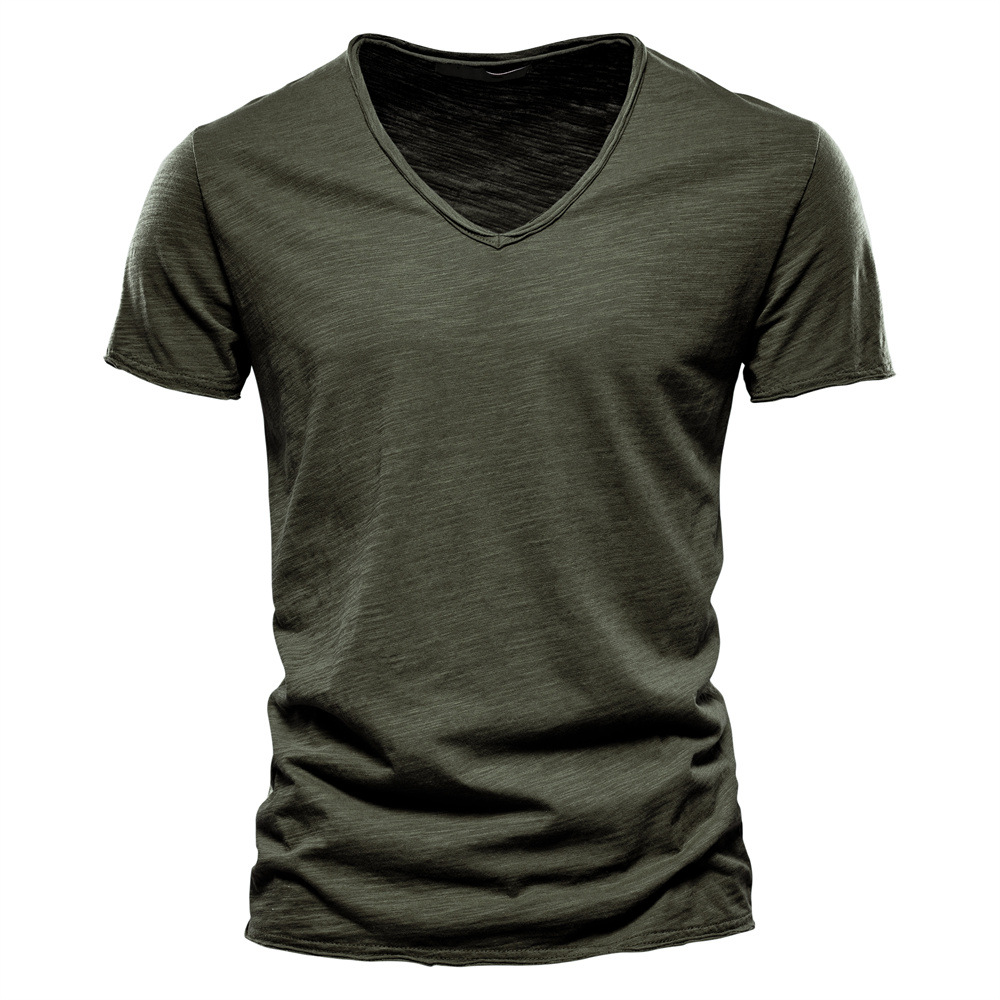 Men’s Solid 100% Cotton V-Neck Slim Fit Short Sleeve Casual Tee
